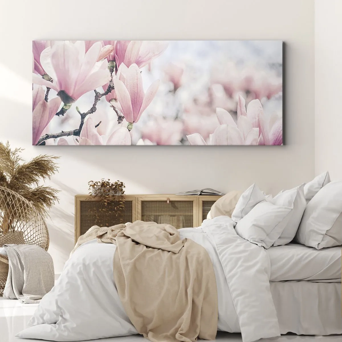 Impression sur toile - Image sur toile - Fleurs de magnolia subtiles aux délicates nuances roses - 140x50cm - Idéal de la subtilité - Décoration murale moderne pour le salon et la chambre ARTTOR