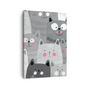 Impression sur toile - Image sur toile - Un motif amusant avec des chats dans des tons de gris - 50x70cm - Le monde des chats - Décoration murale moderne pour le salon et la chambre ARTTOR