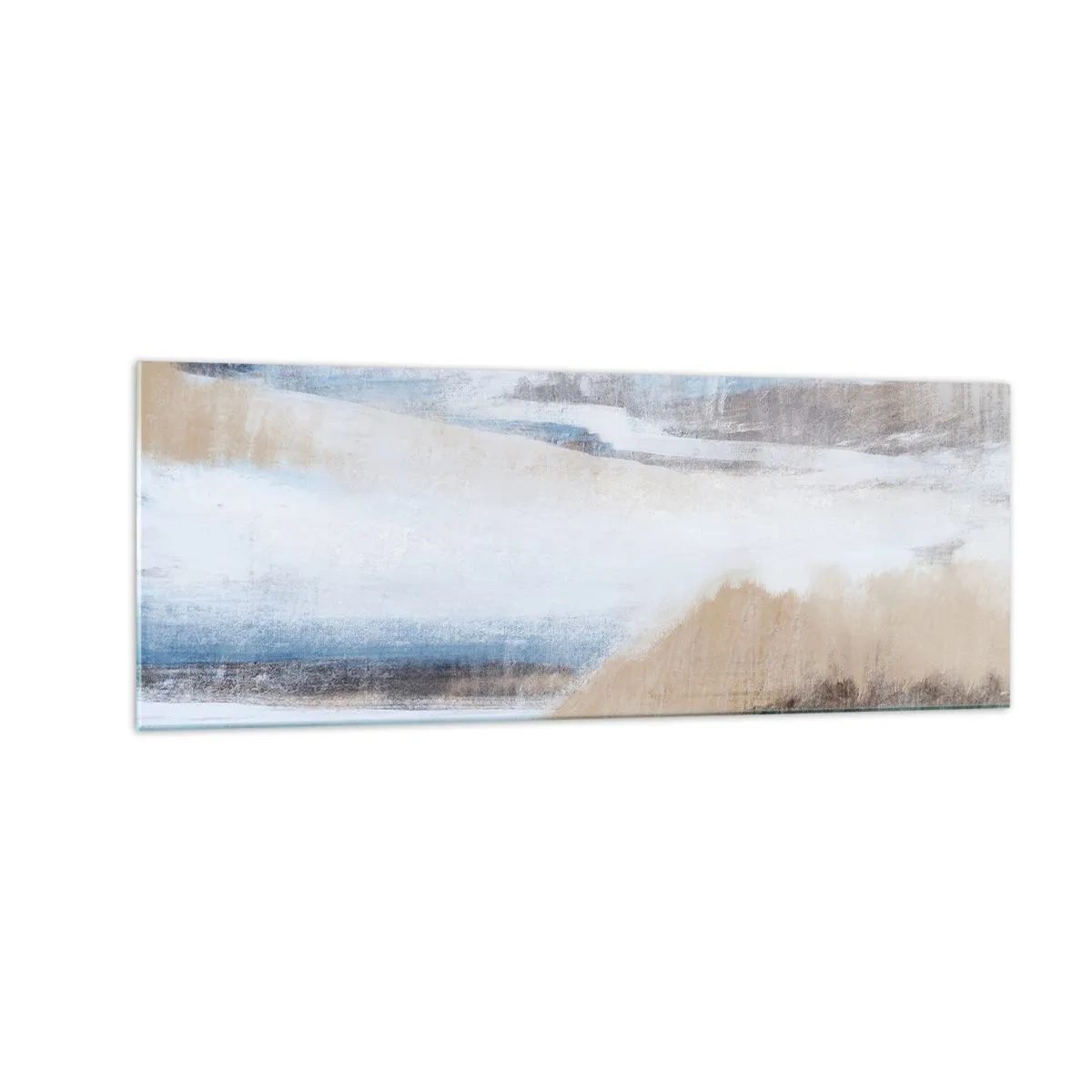 Impression sur verre - Image sur verre - Paysage d'hiver abstrait dans les tons de blanc et de bleu - 140x50cm - Composition hivernale - Décoration murale moderne pour le salon et la chambre ARTTOR