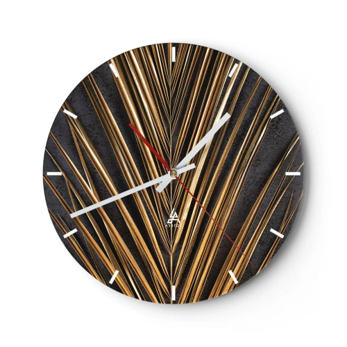 Horloge murale - Pendule murale - Feuilles de palmier dorées sur fond sombre - 30x30cm - L'or des tropiques - Décoration murale moderne pour le salon, la cuisine et la chambre ARTTOR