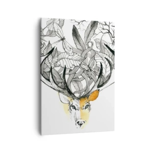 Impression sur toile - Image sur toile - Motif subtil de cerf avec bois décoratifs - 50x70cm - Corne d'abondance - Décoration murale moderne pour le salon et la chambre ARTTOR