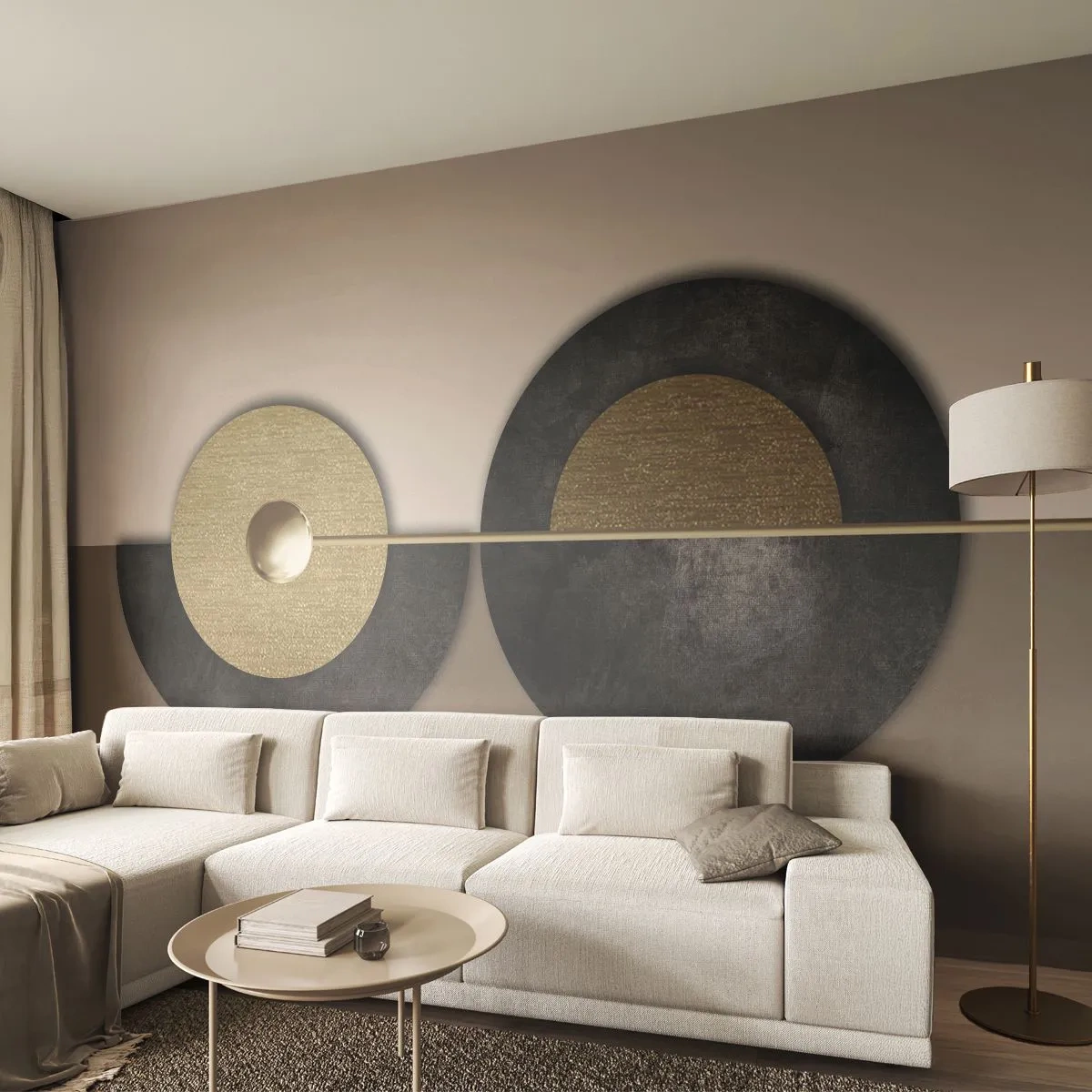 Papier Peint Photo Premium Canvas - Cercles abstraits dans des tons d'or et de marron - 100x70cm - Variations autour du cercle - Décoration murale moderne pour le salon et la chambre ARTTOR