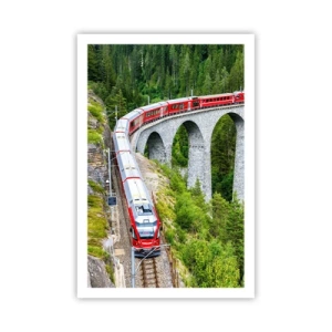 Affiche - Poster - Chemin de fer avec vue sur la montagne - 61x91 cm