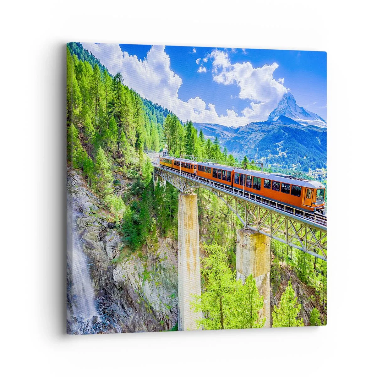 Impression sur toile - Image sur toile - Train dans les Alpes - 30x30 cm