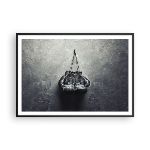 Affiche dans un cadre noir - Poster - De vieux gants de boxe contre le mur - 100x70cm - Un temps pour se battre et un temps pour la paix - Décoration murale moderne pour le salon et la chambre ARTTOR