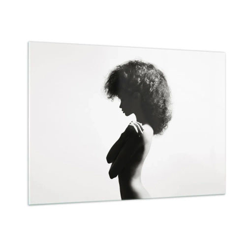 Impression sur verre - Image sur verre - Nu féminin dans une lumière contrastée en noir et blanc - 100x70cm - Comme une fleur au bout d'une fine tige - Décoration murale moderne pour le salon et la chambre ARTTOR