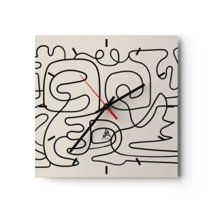 Horloge murale - Pendule murale - Motif d'art linéaire abstrait en noir sur fond clair - 30x30cm - Suivez les indices - Décoration murale moderne pour le salon et la chambre ARTTOR