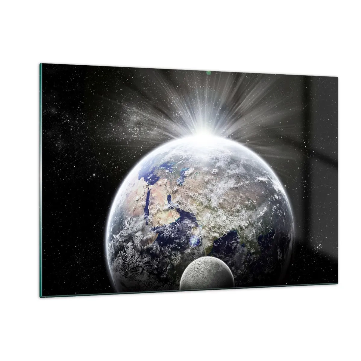 Impression sur verre - Image sur verre - La Terre et la Lune dans un paysage spatial - 120x80cm - En pleine splendeur - Décoration murale moderne pour le salon et la chambre ARTTOR
