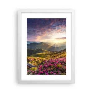 Affiche dans un cadre blanc - Poster - Fraîcheur matinale en montagne - 30x40 cm