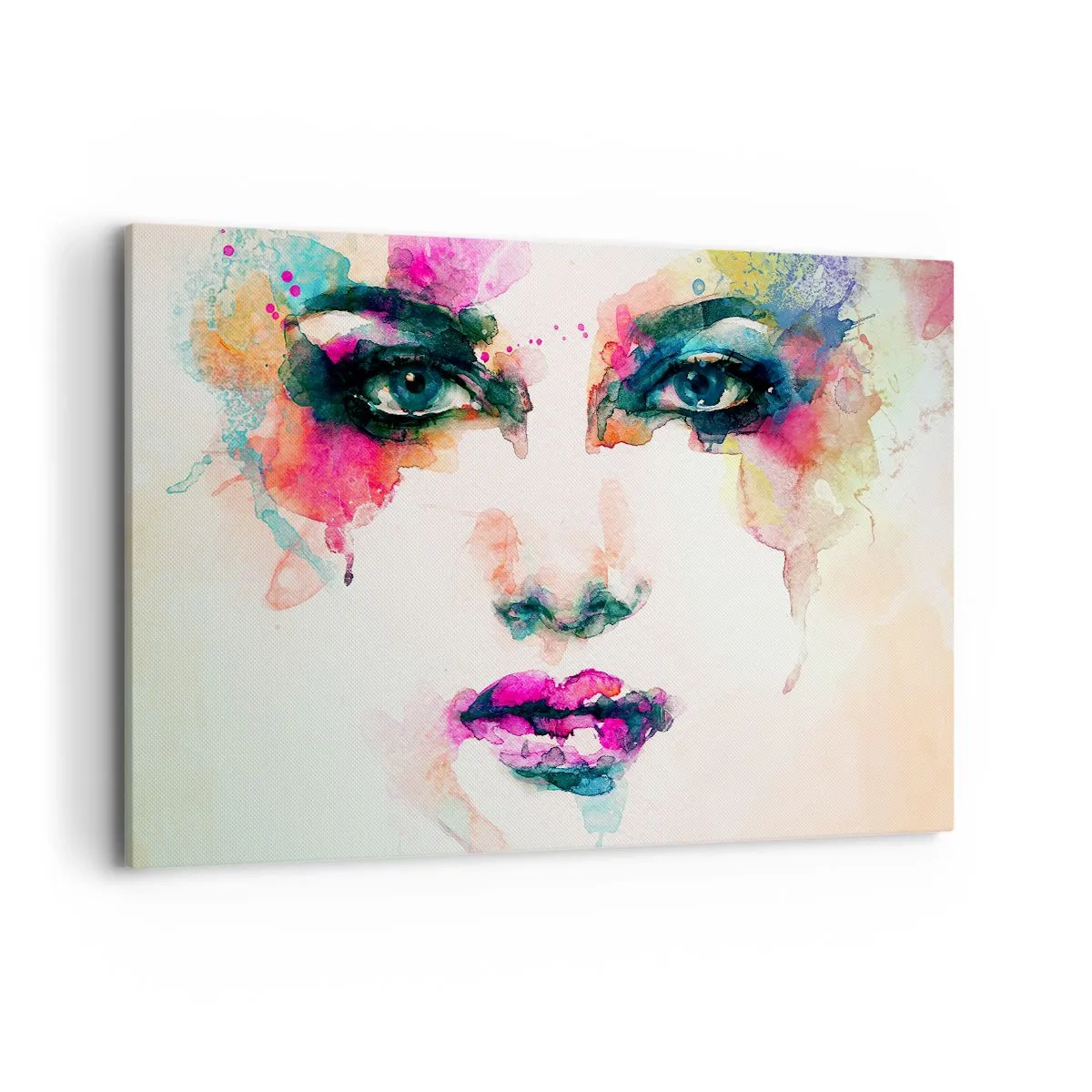 Impression sur toile - Image sur toile - Portrait abstrait d'une femme aux couleurs intenses - 120x80cm - Un portrait peint avec un arc-en-ciel - Décoration murale moderne pour le salon et la chambre ARTTOR