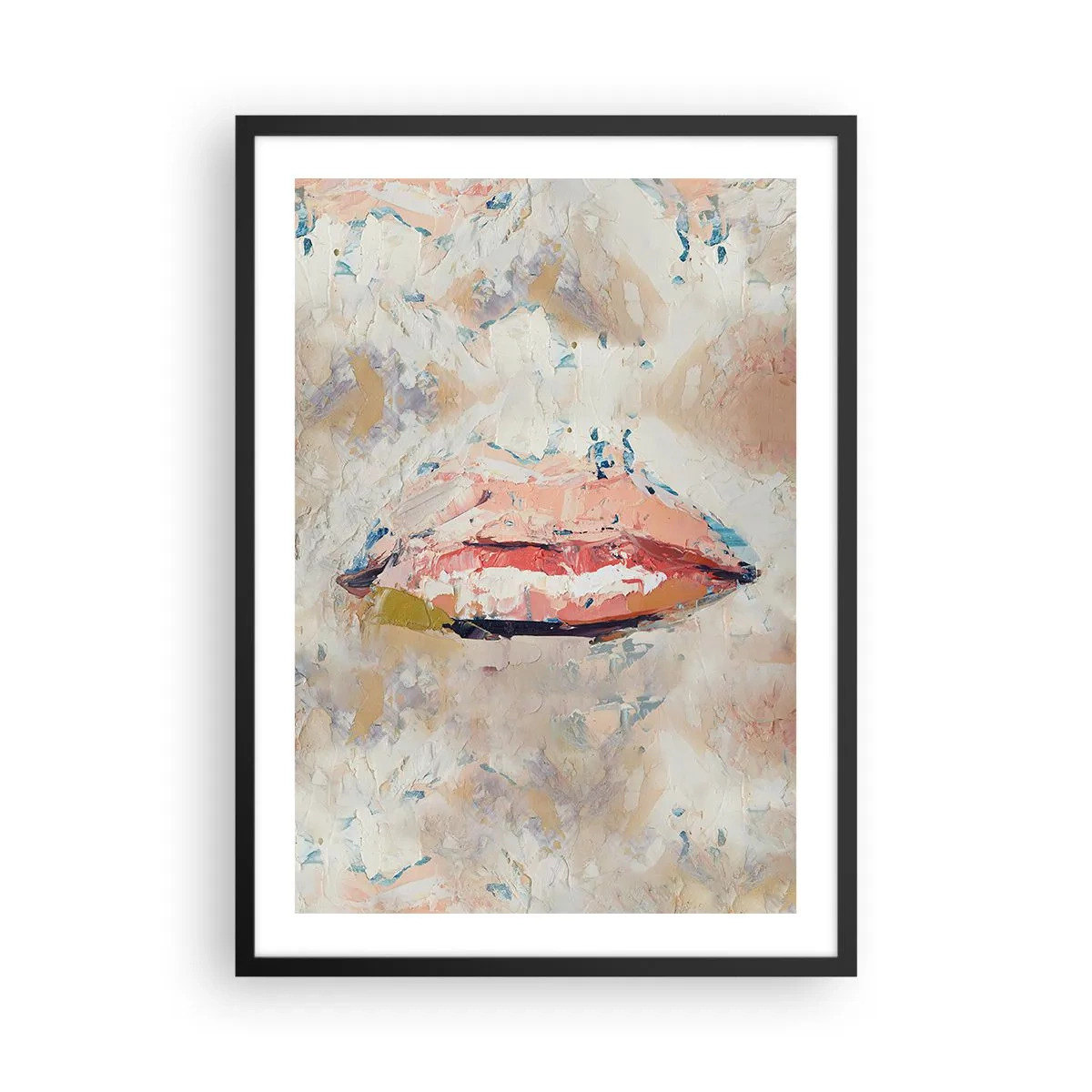 Affiche dans un cadre noir - Poster - Lèvres abstraites dans une palette de couleurs pastel - 50x70cm - Éveil la pensée - Décoration murale moderne pour le salon et la chambre ARTTOR