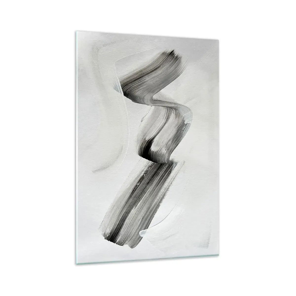 Impression sur verre - Image sur verre - Coup de pinceau abstrait noir et blanc sur fond clair - 80x120cm - Mine de rien pour s'amuser - Décoration murale moderne pour le salon et la chambre ARTTOR