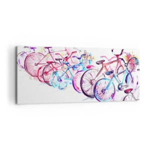 Impression sur toile - Image sur toile - Vélos colorés dans un style aquarelle artistique - 120x50cm - Congrès du club Antymoto - Décoration murale moderne pour le salon et la chambre ARTTOR