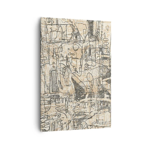 Impression sur toile - Image sur toile - Motifs abstraits et lignes sur fond beige - 70x100cm - Il attend d'être décodé - Décoration murale moderne pour le salon et la chambre ARTTOR