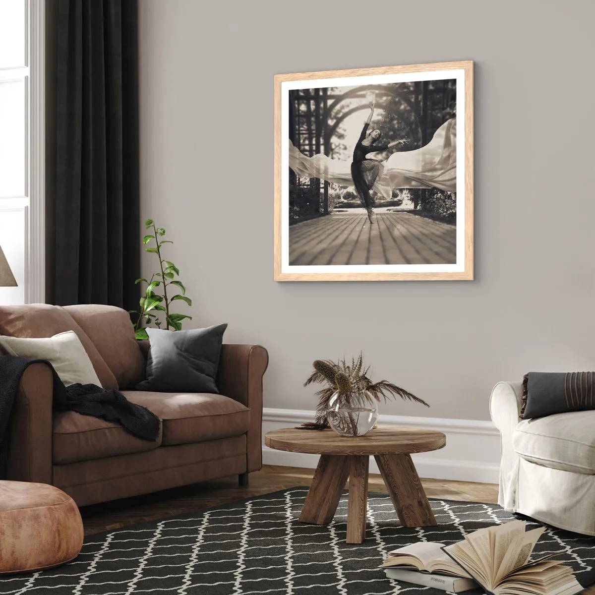 Affiche dans un chêne clair - Poster - La danse de l'esprit jardin - 50x50 cm