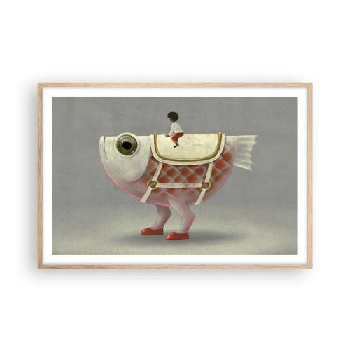 Affiche dans un chêne clair - Poster - Le cavalier poisson - 91x61 cm