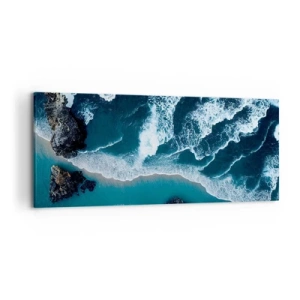Impression sur toile - Image sur toile - Vue aérienne des vagues s'écrasant sur le rivage - 120x50cm - Enveloppé par les vagues - Décoration murale moderne pour le salon et la chambre ARTTOR