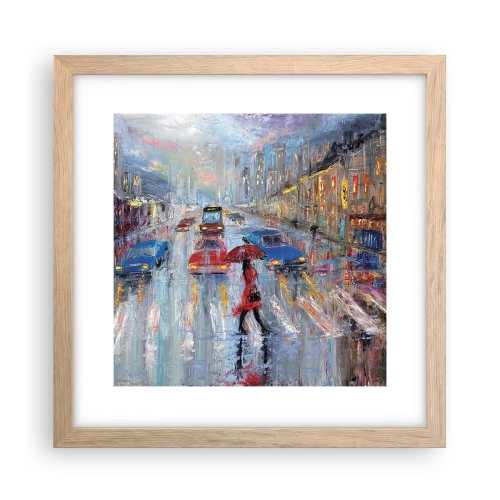 Affiche dans un chêne clair - Poster - Après-midi pluvieux en ville - 30x30 cm