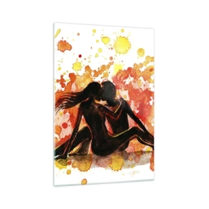 Impression sur verre - Image sur verre - Une aquarelle romantique de deux personnes aux couleurs chaudes. - 70x100cm - Et la lumière fut - Décoration murale moderne pour le salon et la chambre ARTTOR