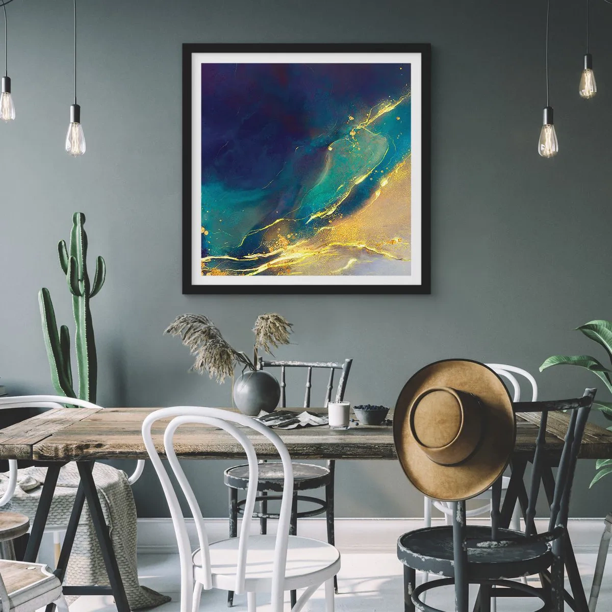 Affiche dans un cadre noir - Poster - Coulée d'or - 30x30 cm