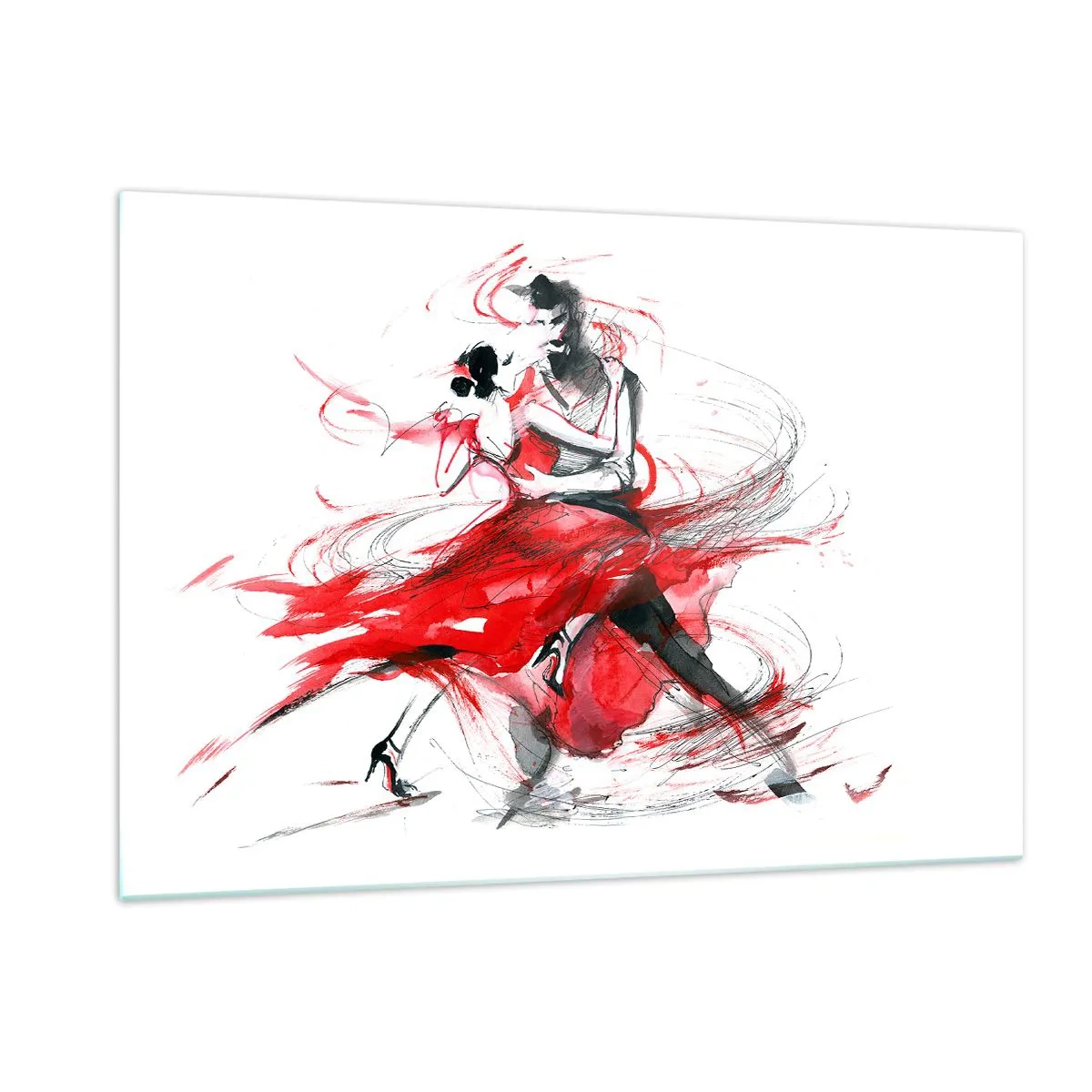 Impression sur verre - Image sur verre - Un couple de danseurs dans une danse aquarelle dynamique - 120x80cm - Tango - le rythme de la passion - Décoration murale moderne pour le salon et la chambre ARTTOR