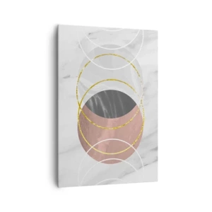 Impression sur toile - Image sur toile - Composition géométrique abstraite avec des cercles et des détails métalliques - 70x100cm - Musique des sphères - Décoration murale moderne pour le salon et la chambre ARTTOR