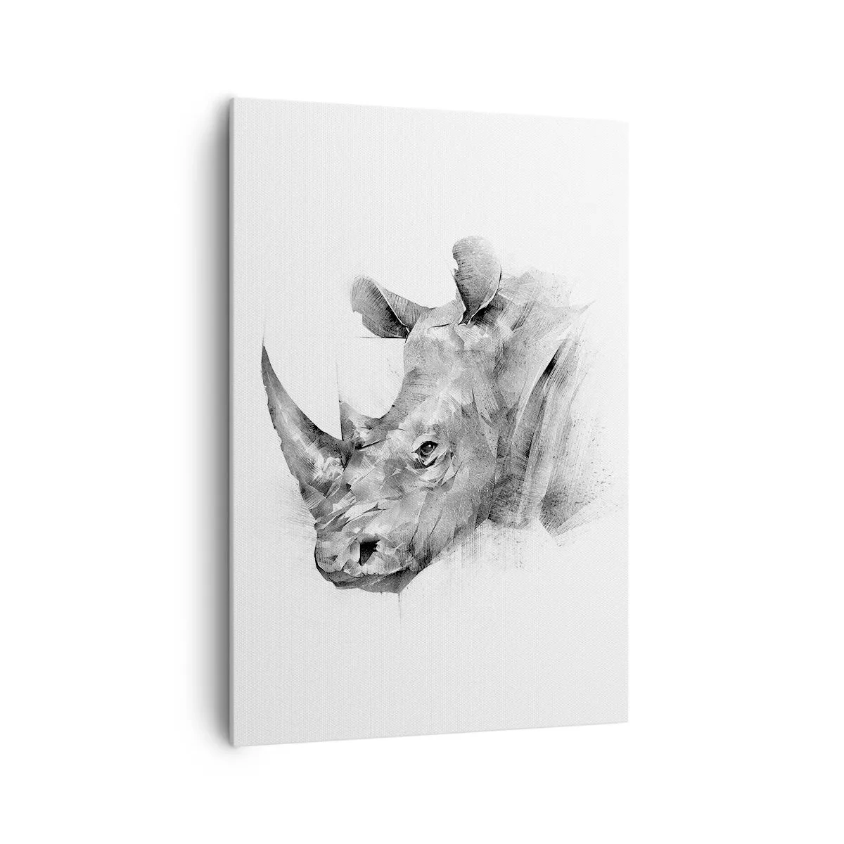 Impression sur toile - Image sur toile - Portrait artistique d'un rhinocéros en noir et blanc - 70x100cm - Potrait africain - Décoration murale moderne pour le salon et la chambre ARTTOR
