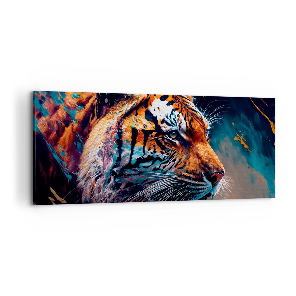 Impression sur toile - Image sur toile - Portrait d'un tigre aux couleurs dynamiques et abstraites - 120x50cm - Beauté sauvage - Décoration murale moderne pour le salon et la chambre ARTTOR