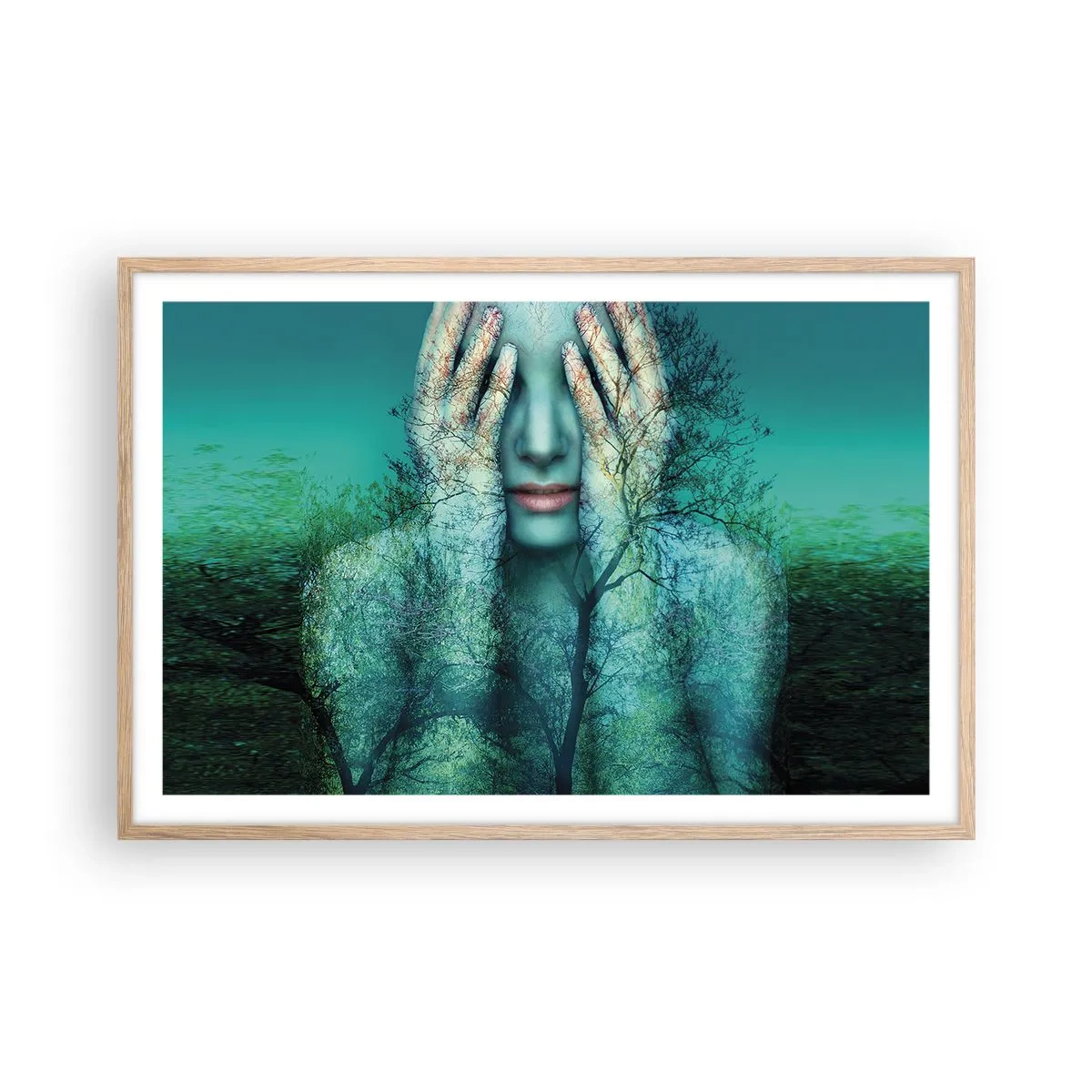 Affiche dans un chêne clair - Poster - immergé dans l'azur - 91x61 cm