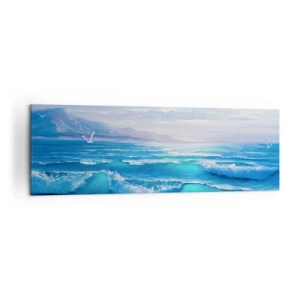 Impression sur toile - Image sur toile - Un paysage marin pittoresque avec des vagues et un ciel bleu - 160x50cm - Il apporte un soulagement - Décoration murale moderne pour le salon et la chambre ARTTOR