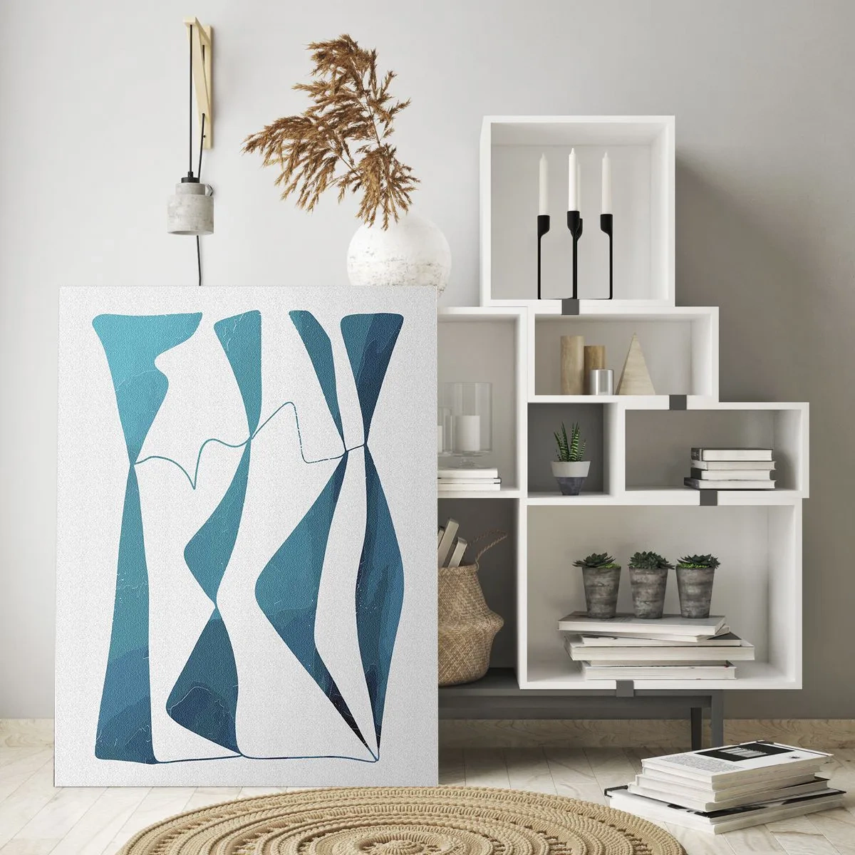 Impression sur verre - Image sur verre - Formes abstraites dans des tons de bleu sur fond blanc - 70x100cm - Abstraction : composé turquoise - Décoration murale moderne pour le salon et la chambre ARTTOR