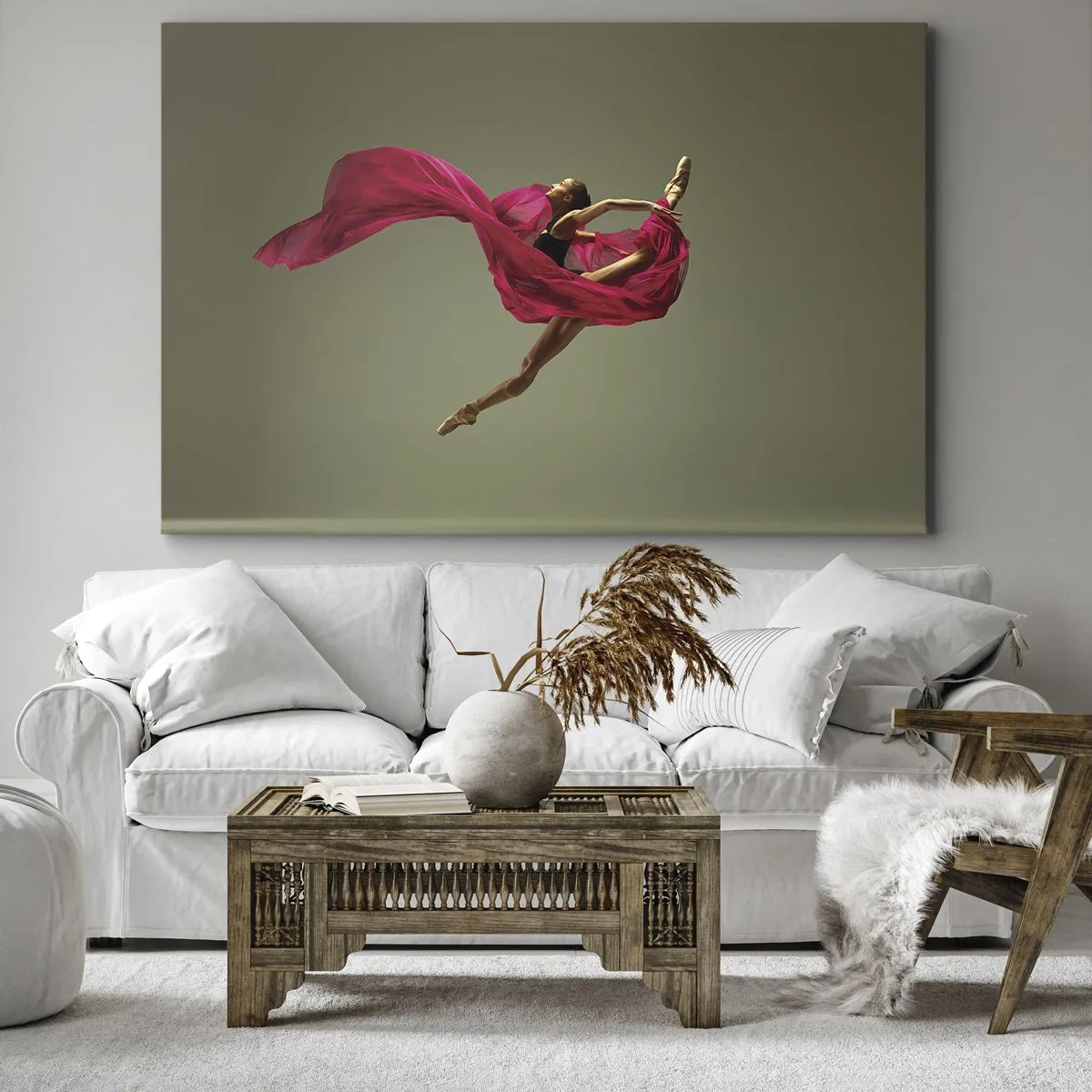 Impression sur toile - Image sur toile - Danseuse de ballet dans une pose dynamique avec du tissu rose - 120x80cm - Flamme dansante - Décoration murale moderne pour le salon et la chambre ARTTOR