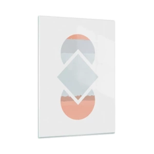 Impression sur verre - Image sur verre - Un losange pastel au centre entre les demi-cercles sur fond blanc. - 50x70cm - La situation est clair - Décoration murale moderne pour le salon et la chambre ARTTOR