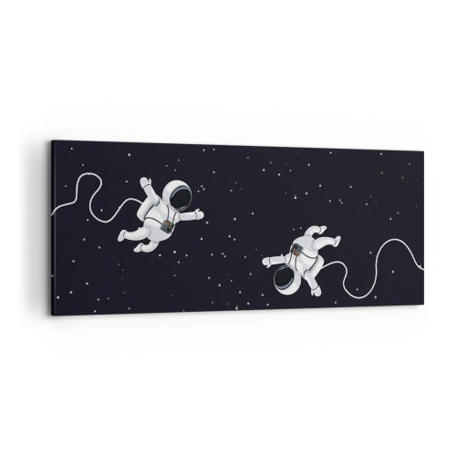 Impression sur toile - Image sur toile - Des astronautes flottant dans l'espace sur fond d'étoiles - 120x50cm - Sortie cosmique - Décoration murale moderne pour le salon et la chambre ARTTOR