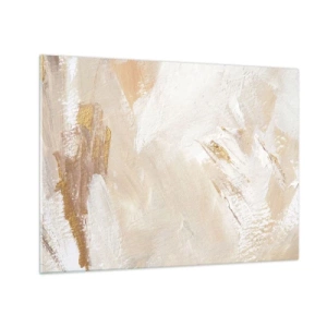 Impression sur verre - Image sur verre - Abstraction beige et blanche avec des accents dorés - 70x50cm - Composition pastel - Décoration murale moderne pour le salon et la chambre ARTTOR