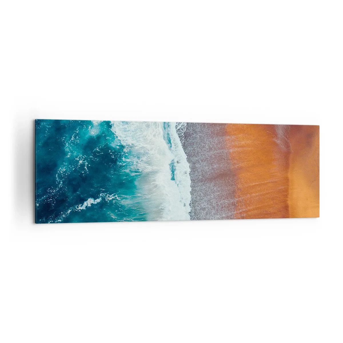 Impression sur toile - Image sur toile - Une vue des vagues de l'océan s'écrasant sur la plage dorée - 160x50cm - Caresse de l'océan - Décoration murale moderne pour le salon et la chambre ARTTOR