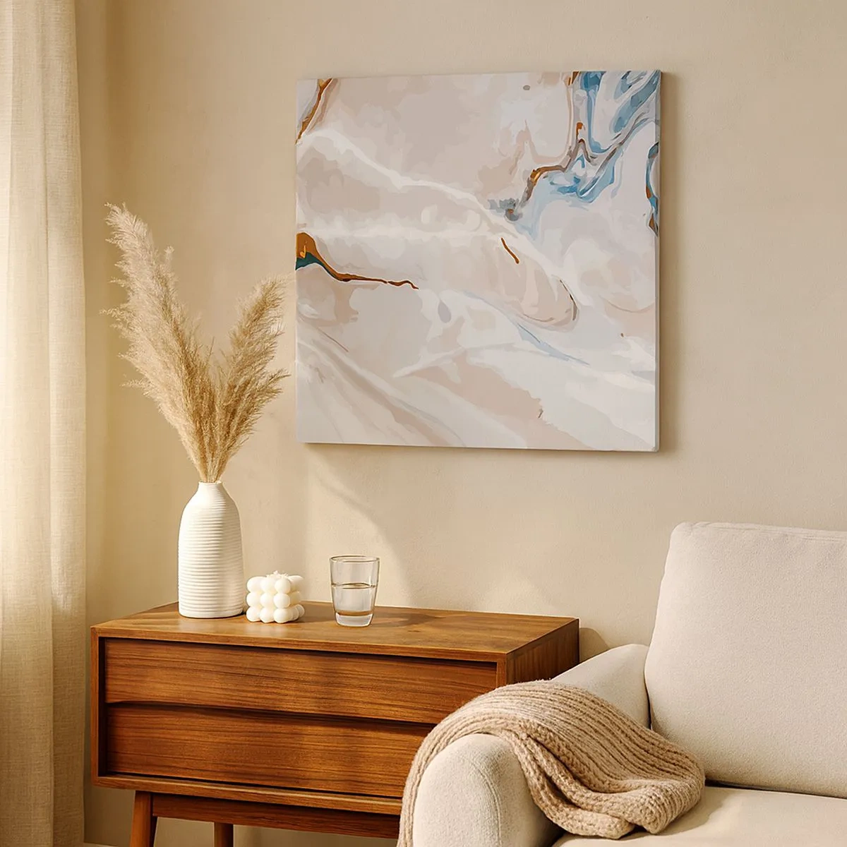 Impression sur toile - Image sur toile - Le bleu serpente sous le blanc - 30x30 cm