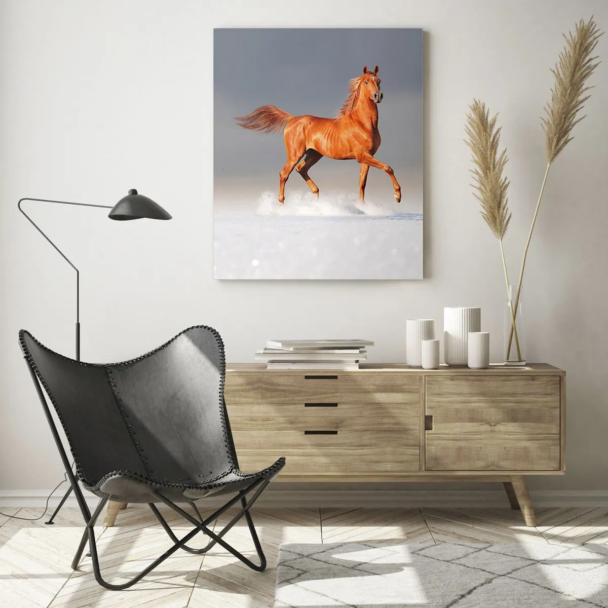 Impression sur verre - Image sur verre - Un cheval au galop contre un ciel lumineux - 50x70cm - La grâce dansante - Décoration murale moderne pour le salon et la chambre ARTTOR