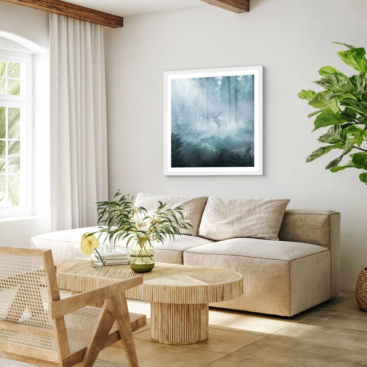 Affiche dans un cadre blanc - Poster - Visite matinale du domaine - 60x60 cm