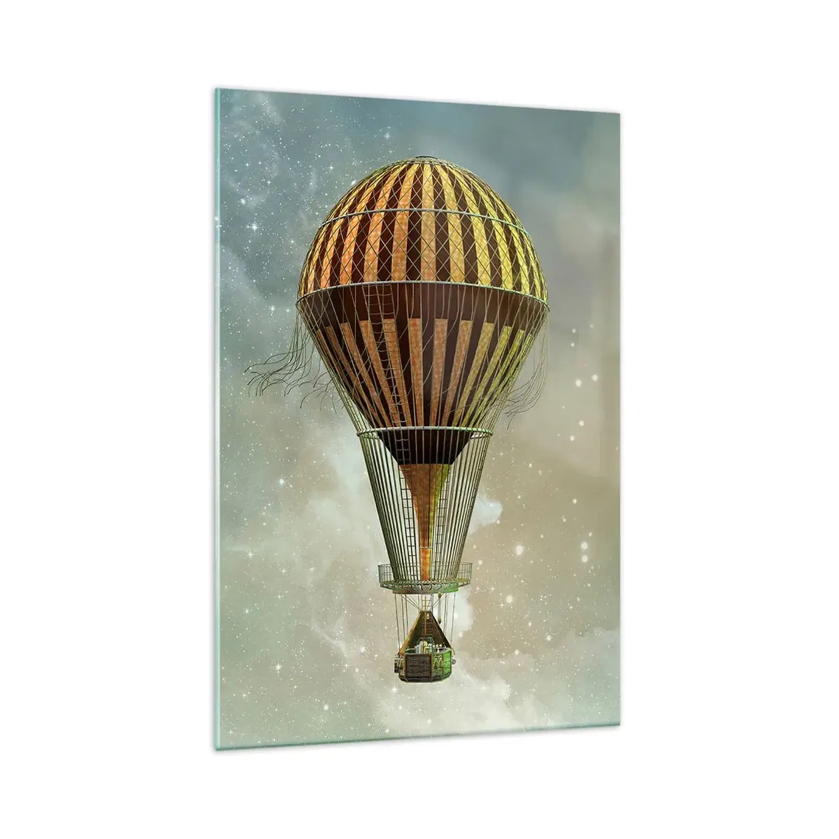 Impression sur verre - Image sur verre - Une montgolfière flottant parmi les nuages - 70x100cm - Vols pionniers - Décoration murale moderne pour le salon et la chambre ARTTOR