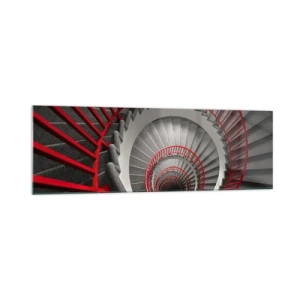 Impression sur verre - Image sur verre - Escalier en colimaçon avec rampes rouges dans une perspective dynamique - 160x50cm - Amusement architectural - Décoration murale moderne pour le salon et la chambre ARTTOR
