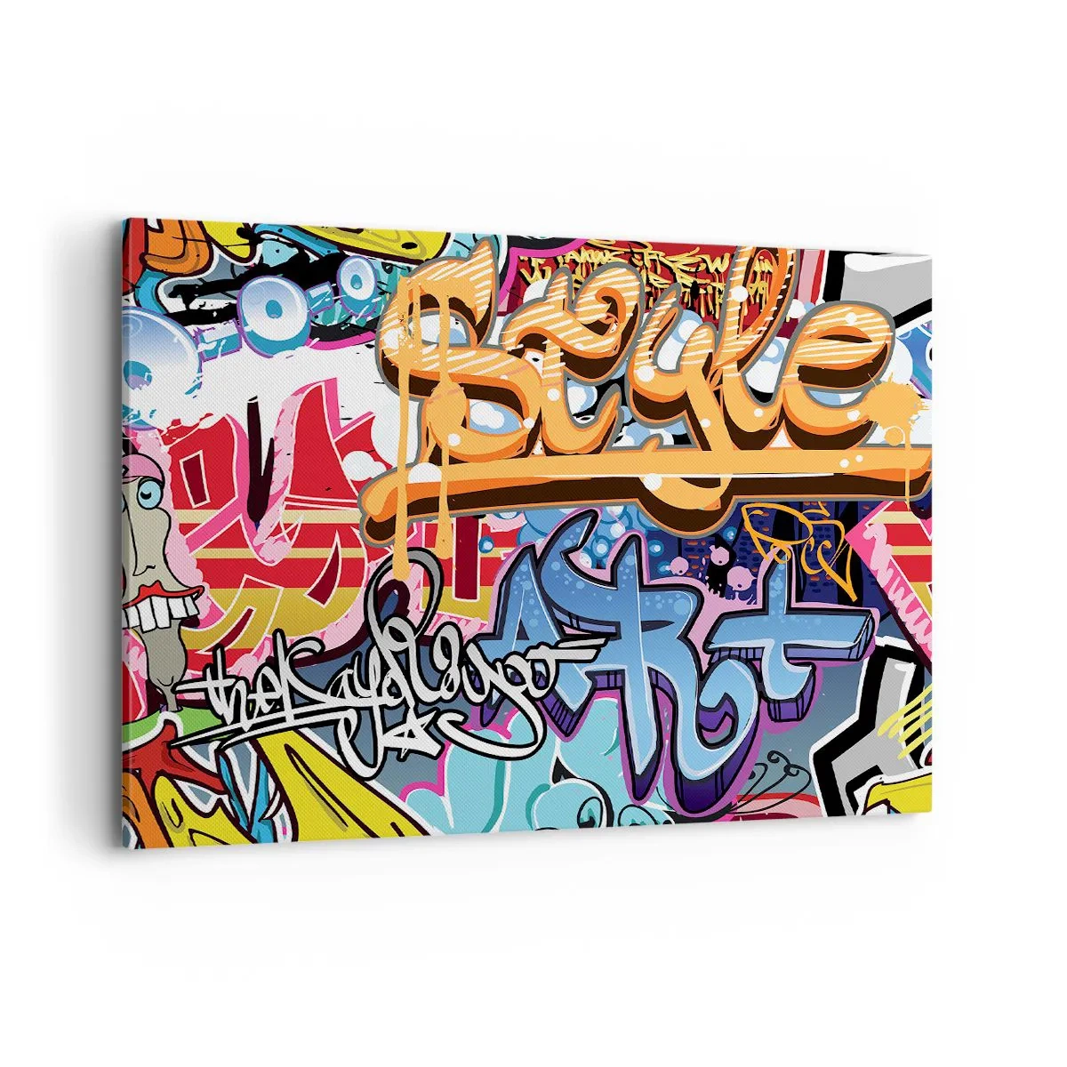 Impression sur toile - Image sur toile - Graffitis colorés avec inscriptions et illustrations dynamiques - 100x70cm - Fresques, fresques, fresques… - Décoration murale moderne pour le salon et la chambre ARTTOR