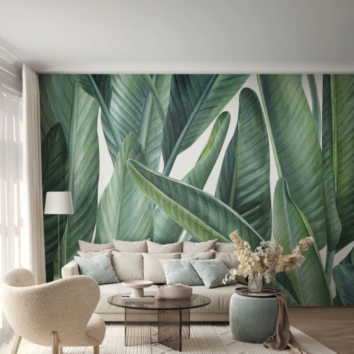 Papier Peint Photo Premium Canvas - La nature face à elle-même - Feuilles vertes, Plante tropicale, Nature - 400x280 cm