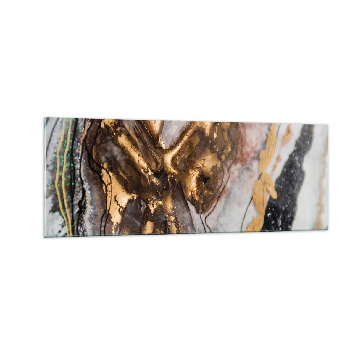 Impression sur verre - Image sur verre - Composition abstraite avec des éléments d'or et de cristaux - 140x50cm - Élément de la terre - Décoration murale moderne pour le salon et la chambre ARTTOR