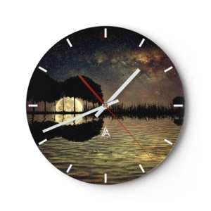 Horloge murale - Pendule murale - Paysage avec un lac, des arbres et un ciel étoilé la nuit - 30x30cm - Nuit au bout du monde - Décoration murale moderne pour le salon, la cuisine et la chambre ARTTOR
