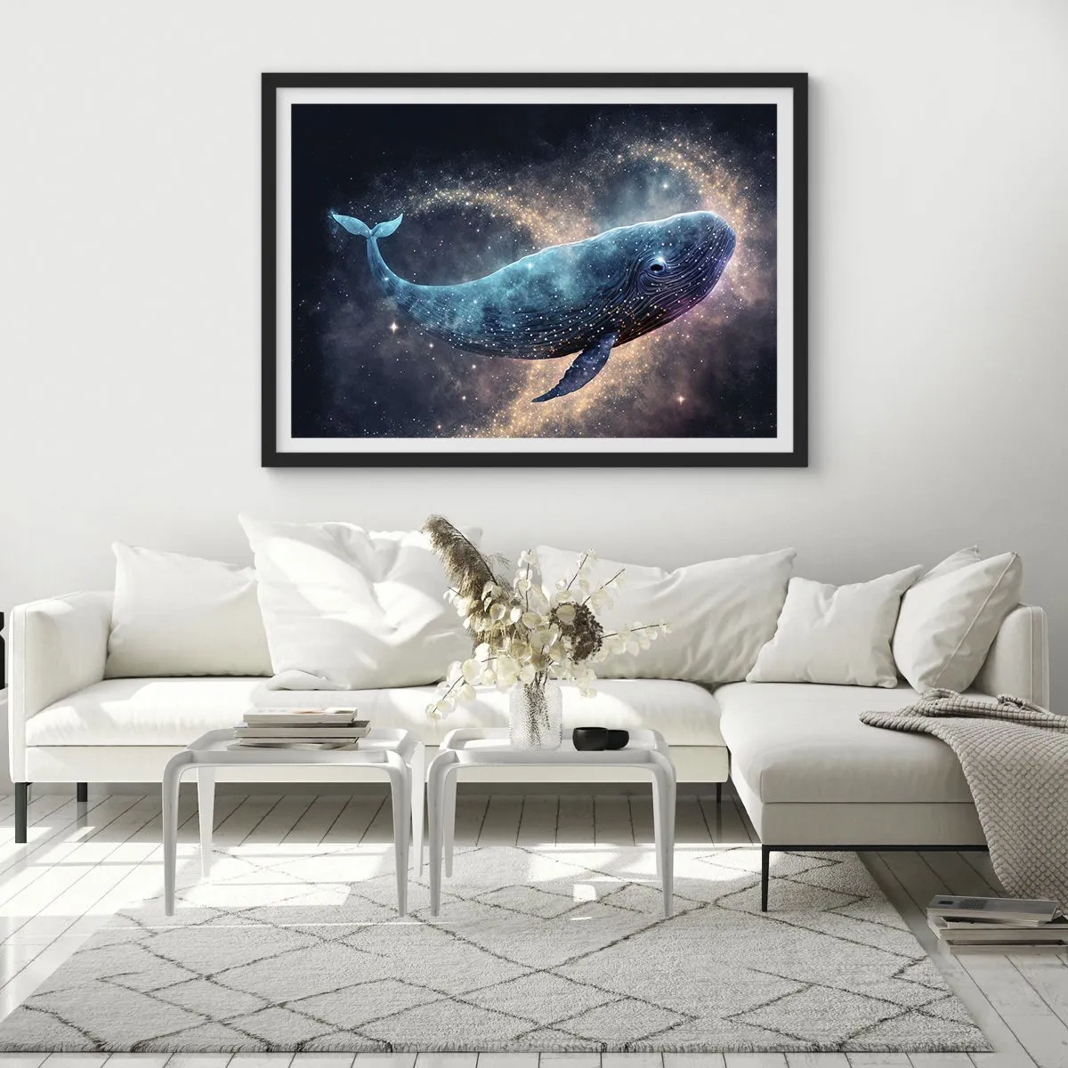 Affiche dans un cadre noir - Poster - Une baleine spatiale avec une galaxie en arrière-plan - 100x70cm - Un tel monde existe… - Décoration murale moderne pour le salon et la chambre ARTTOR