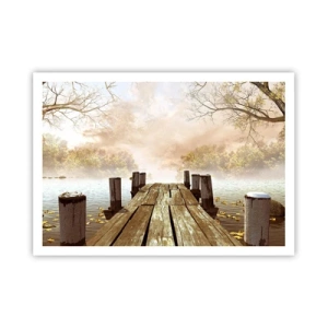 Affiche - Poster - Une jetée en bois menant à un lac calme dans la brume matinale - 100x70cm - La douce tristesse de l'automne - Décoration murale moderne pour le salon et la chambre ARTTOR