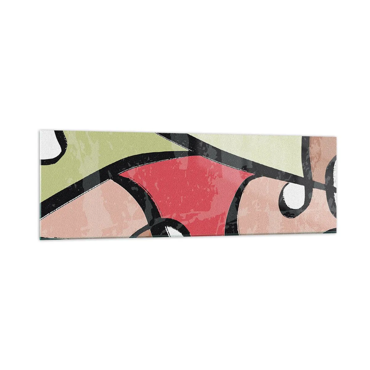 Impression sur verre - Image sur verre - Formes abstraites colorées avec des lignes noires - 160x50cm - Pirouettes parmi les couleurs - Décoration murale moderne pour le salon et la chambre ARTTOR