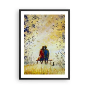Affiche dans un cadre noir - Poster - Un couple assis sur un banc au milieu des couleurs d'automne au coucher du soleil - 50x70cm - Moment magique - Décoration murale moderne pour le salon et la chambre ARTTOR