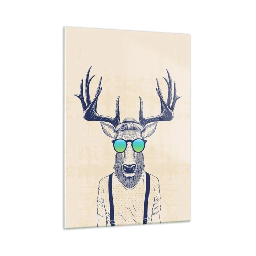 Impression sur verre - Image sur verre - Un cerf élégant portant des lunettes de soleil sur un fond clair - 50x70cm - A qui vous attendiez-vous ? - Décoration murale moderne pour le salon et la chambre ARTTOR